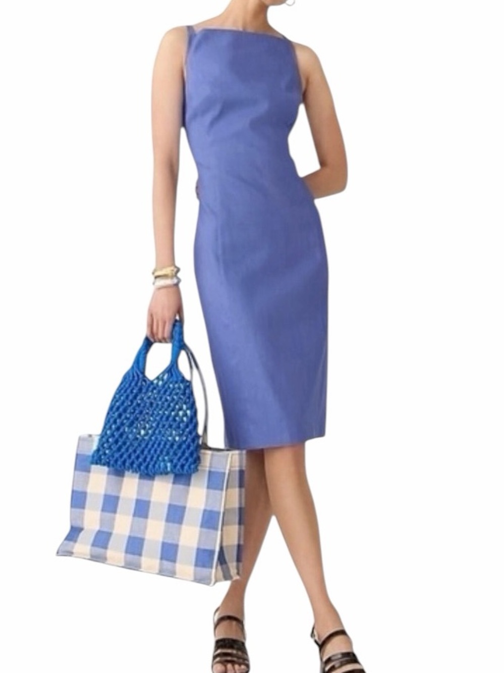 J. Crew Periwinkle Blue Stretch Linen High Neck Sleeveless Sheath Dress 00